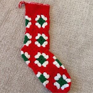 Hand Crochet Christmas Stocking Red Green Heirloom Timeless Chunky Textured